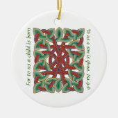 イザヤ9聖書の聖句の書道とケルト結び目模様 セラミックオーナメント (正面)