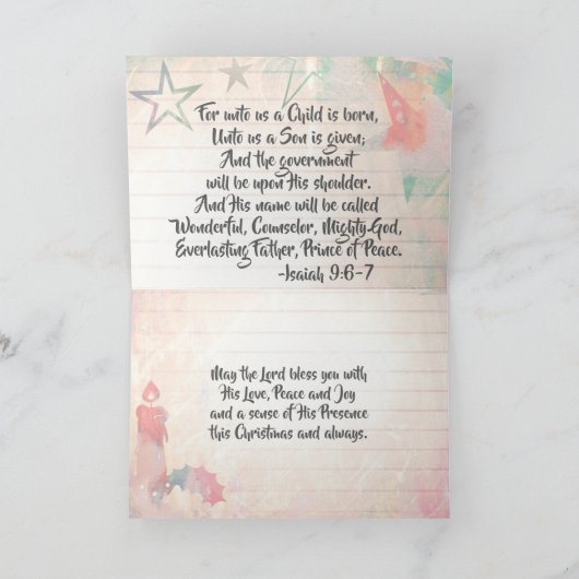 イザヤ9:6わたしたちのために子は生まれクリスマスである シーズンカード (内部)