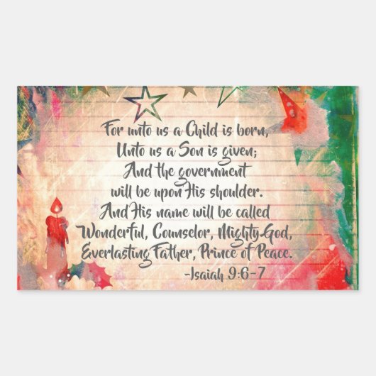 イザヤ9:6わたしたちのために子は生まれクリスマスである 長方形シール (正面)