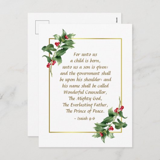 イザヤ9:6わたしたちへ子供は聖書の聖降誕祭生まれである シーズンポストカード (正面/裏面)