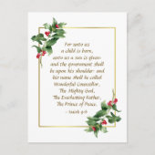 イザヤ9:6わたしたちへ子供は聖書の聖降誕祭生まれである シーズンポストカード (正面)