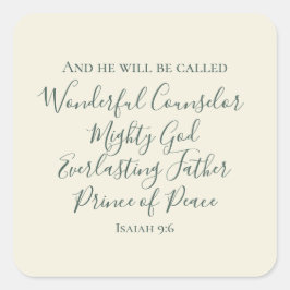 イザヤ9:6セージエレガントグリーンクリスチャンのクリスマス スクエアシール