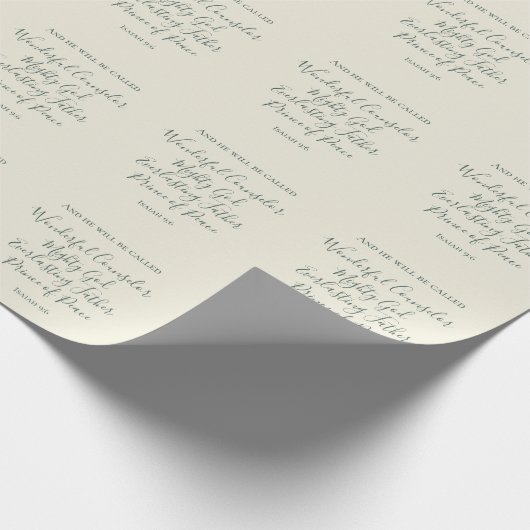 イザヤ9:6セージエレガントグリーンクリスチャンのクリスマス ラッピングペーパー (角)