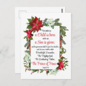 イザヤ9:6平和の王子クリスマスポインセチア ポストカード (正面/裏面)