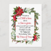 イザヤ9:6平和の王子クリスマスポインセチア ポストカード (正面)