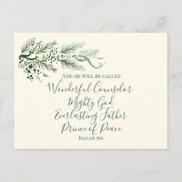 イザヤ9:6平和の王子パインモダンクリスマス シーズンポストカード