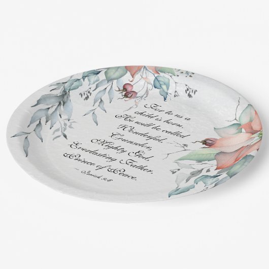 イザヤ9:6彼は素晴らしい…クリスマスと呼ばれる ペーパープレート (アングル)