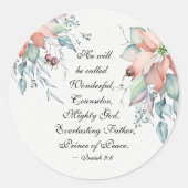 イザヤ9:6彼は素晴らしい…クリスマスと呼ばれる ラウンドシール (正面)