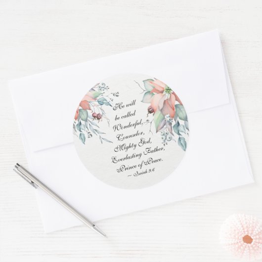 イザヤ9:6彼は素晴らしい…クリスマスと呼ばれる ラウンドシール (封筒)