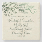 イザヤ9:6手描き松のモダンクリスマスプレゼント ストーンコースター (正面)