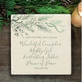 イザヤ9:6手描き松のモダンクリスマスプレゼント ストーンコースター