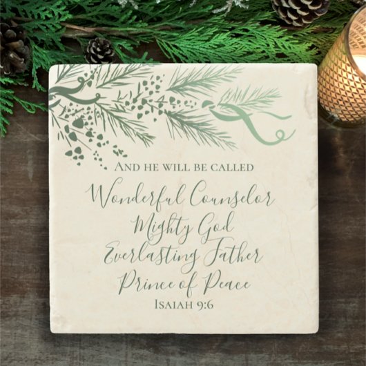 イザヤ9:6手描き松のモダンクリスマスプレゼント ストーンコースター