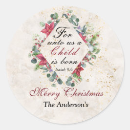 イザヤ9:6  わたしたちに子供が産まれ、 クリスマス ラウンドシール