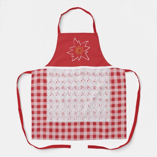 イジかわいらしン赤と白ガム・エーデルワイス エプロン (正面)