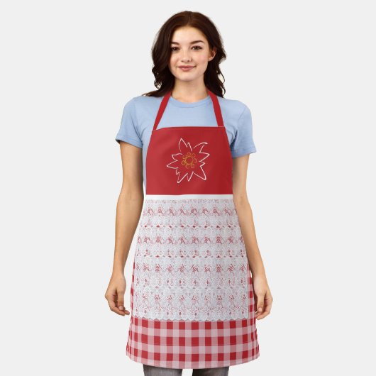 イジかわいらしン赤と白ガム・エーデルワイス エプロン (着用した状態)