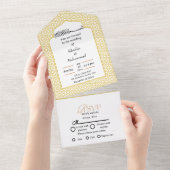 イスエレガントモダンラム金ゴールドと白結婚人 オールインワン招待状 (貼ってはがせる)