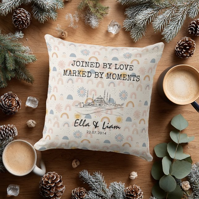 イスタンブパーソナライズされたールスカイラインミニマリストパターン アウトドアクッション (クリエイターアップロード済み)