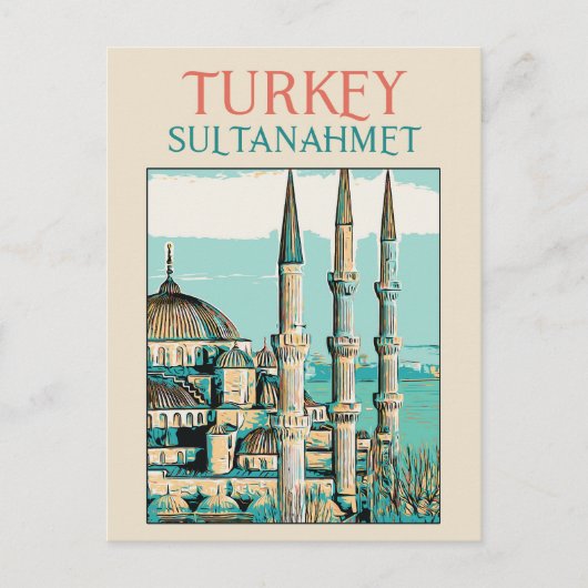 イスタンブルブルーモスクイラストレーションターキーポストカード ポストカード (正面)