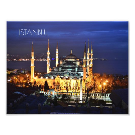 イスタンブールのブルーモスク夜景トルコ フォトプリント (正面)