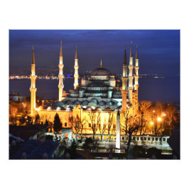 イスタンブールのブルーモスク夜景トルコ フォトプリント           