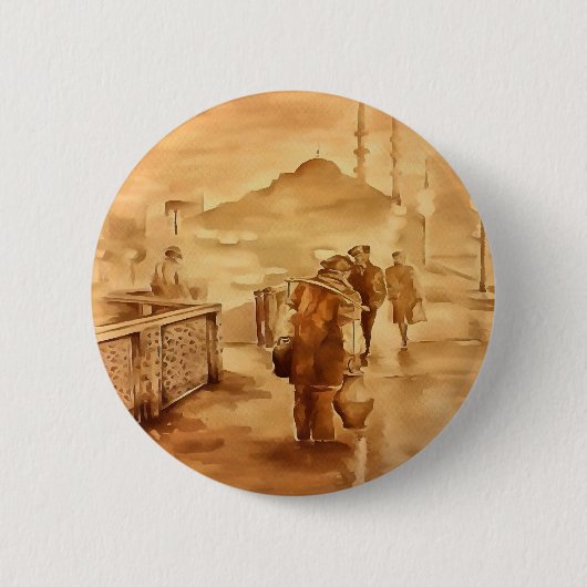 イスタンブールの歴史絵画的なArでヨーグルト配信 缶バッジ (正面)
