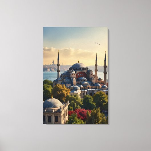 イスタンブールの水彩画 キャンバスプリント (正面)