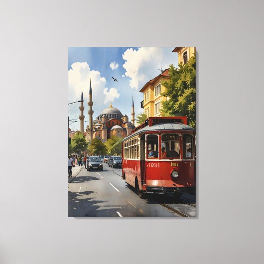 イスタンブールの水彩画 キャンバスプリント (正面)