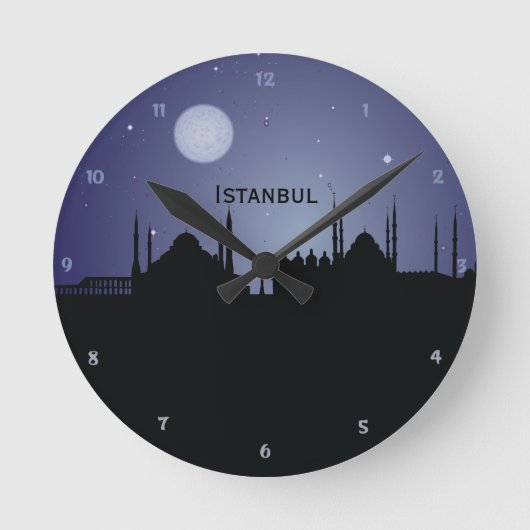イスタンブールの都市景観夜シルエットの柱時計 ラウンド壁時計 (正面)
