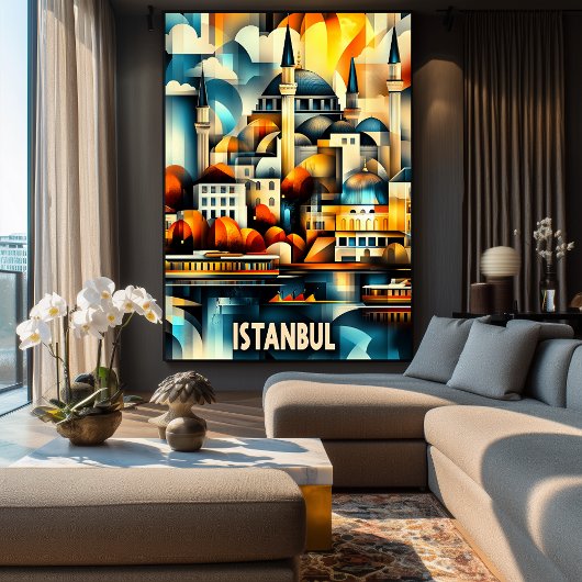 イスタンブールキュービスト調和 – 幾何学的な街並みアート ポスター