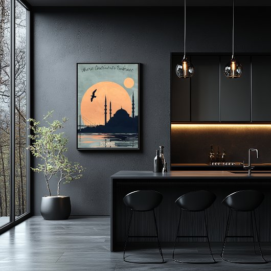 イスタンブールサンセット – モスクとブリッジシルエット ポスター