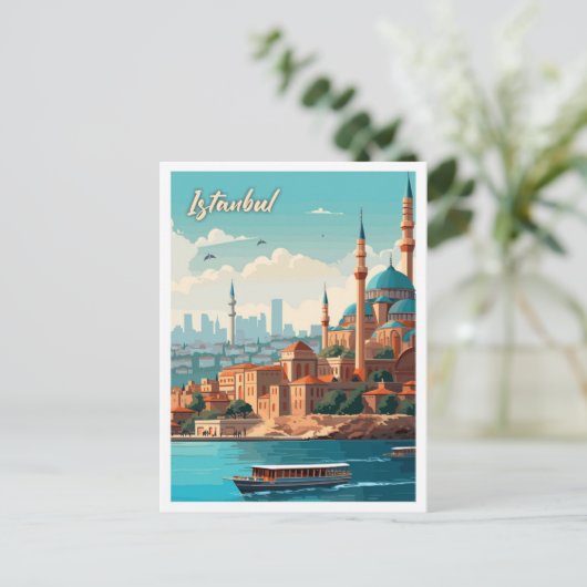 イスタンブールターキーアートヴィンテージトラベルイラストレーション ポストカード (スタンド正面)