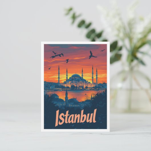 イスタンブールターキーアートヴィンテージトラベルイラストレーション ポストカード (スタンド正面)