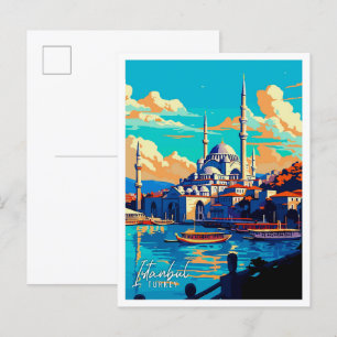 イスタンブールターキーアートヴィンテージ旅行イラストレーション ポストカード