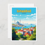 イスタンブールターキートラベルヴィンテージイラストレーション ポストカード (正面/裏面)