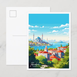 イスタンブールトルコのヴィンテージ旅行イラストレーション ポストカード