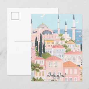 イスタンブールトルコグアッシュ絵を描イラストレーション旅行 ポストカード