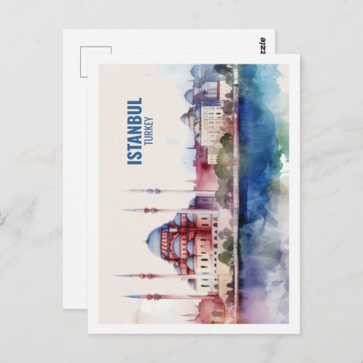 イスタンブールトルコ有名な旅行プレイスウォーターカラー ポストカード (正面/裏面)