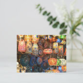 イスタンブール市場で販売されるトルコのガラスランプ ポストカード (スタンド正面)