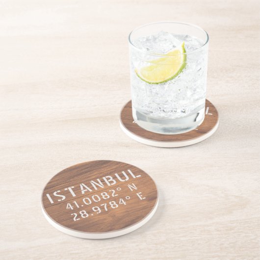 イスタンブール緯度&経度ダークウッド コースター (側面)