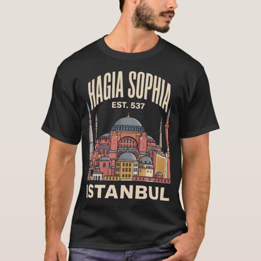 イスタンブール トルコ アヤソフィア 復古旅行ポスター Tシャツ (正面)