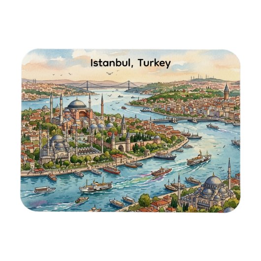 イスタンブール トルコ アヤソフィア 水彩画 マグネット (横)