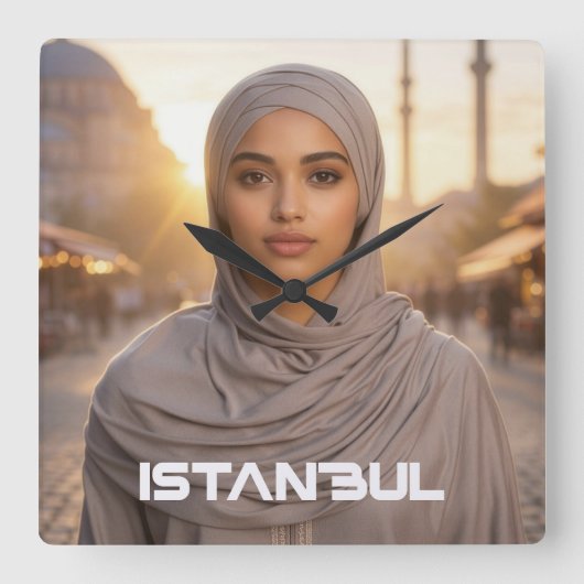 イスタンブール - トルコ スクエア壁時計 (正面)