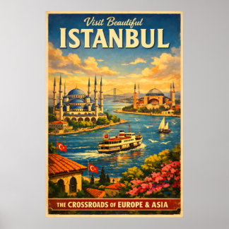 イスタンブール トルコ - ヴィンテージ トラベル ポスター