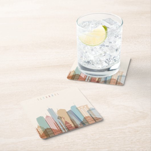 イスタンブール、トルコ|都市スカイライン スクエアペーパーコースター (インサイチュ)