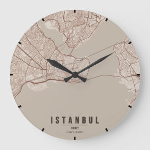 イスタンブール トルコ 都市地図 ミニマル ラージ壁時計