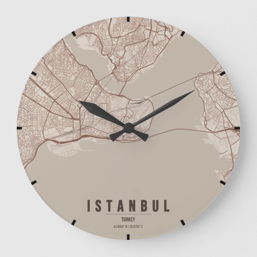 イスタンブール トルコ 都市地図 ミニマル ラージ壁時計 (正面)