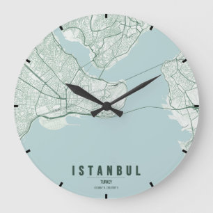 イスタンブール トルコ 都市地図 ミニマル ラージ壁時計