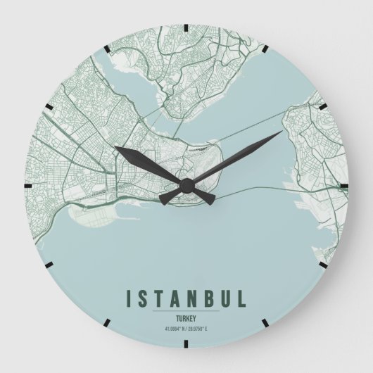イスタンブール トルコ 都市地図 ミニマル ラージ壁時計 (正面)