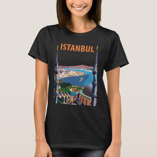 イスタンブール 青いモスクのスカイライン 旅行 Tシャツ (正面)
