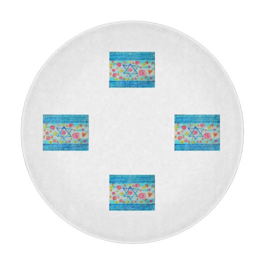 イスラエお洒落ル国旗の丼と花とハート カッティングボード (正面)